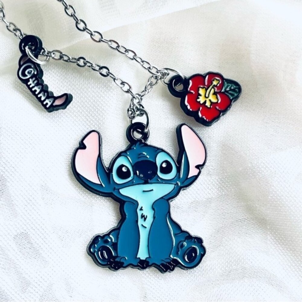 π NWOT Stitch "Ohana" Necklace β Zinc Fashion Jewelry πΊβ¨Lilo & Stitch - Picture 2 of 8